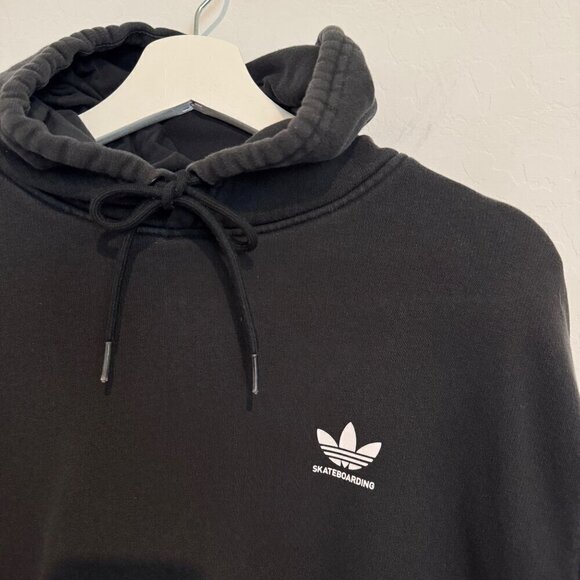 Adidas Trefoil Skateboarding Athletic Pullover Mens Hoodie Black White Medium - Picture 2 of 7